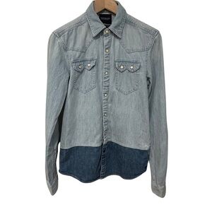 Scotch & Soda AMS BLAUW Sawtooth Snap Button Denim Shirt Small Blue Western READ